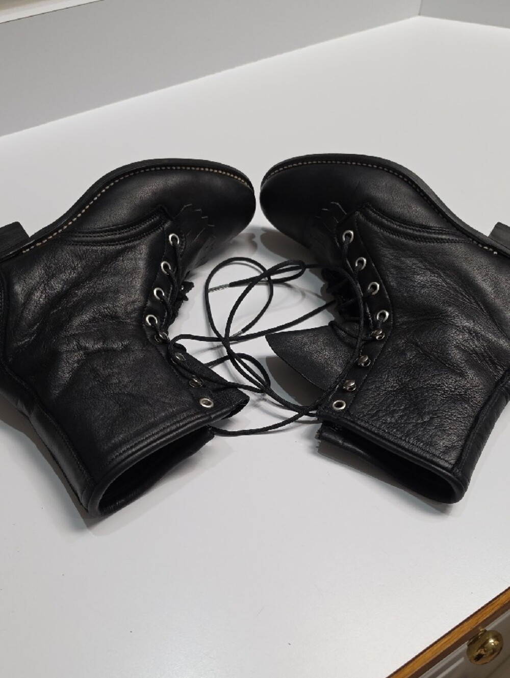 Laredo Vintage Black Leather Lace-Up Western Roper Boots - Size 8 - Picture 9 of 13